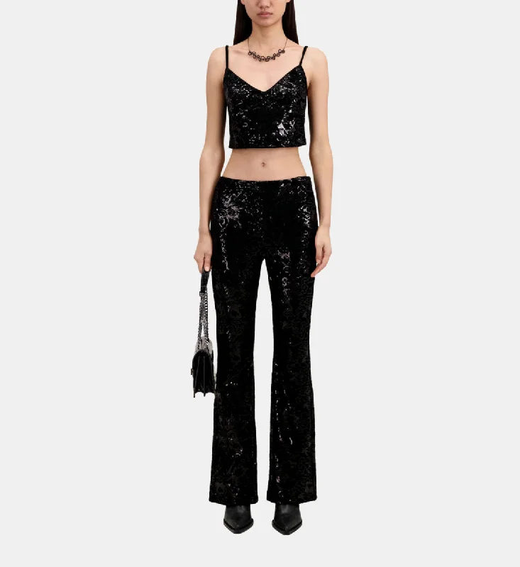 Epic Deals Velvet Cropped Top With Sequins | Women | Black