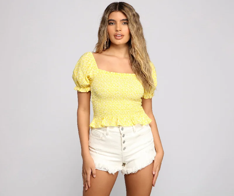 Massive Deals Dainty Daisy Smocked Top
