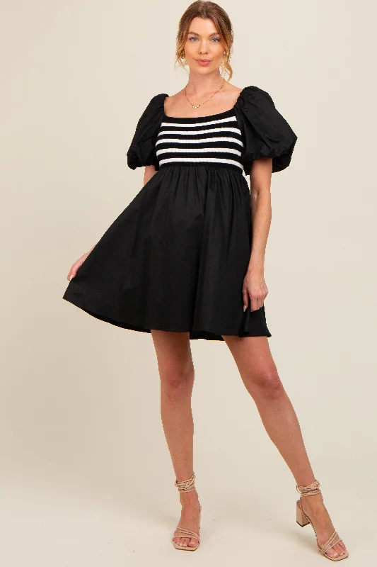 Discount Mania evening dressBlack Knit Contrast Poplin Maternity Dress
