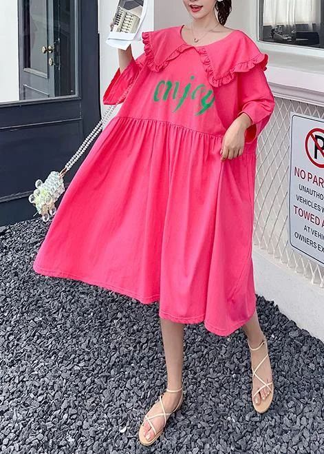 Limited Availability mini dressLoose rose Letter clothes For Women Ruffled Batwing Sleeve Dresses