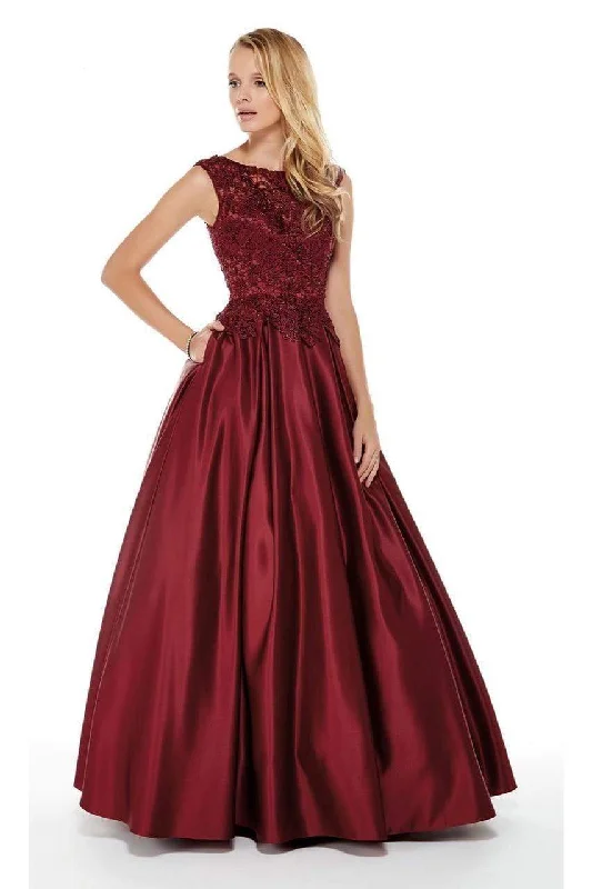 Seasonal Sale Alyce Paris - 27010 Beaded Lace Top Satin Pleated Ballgown - 1 pc Burgundy in Size 12 Available
