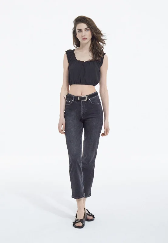 Special Discount Crepe Top With Short Puffed Sleeves | Women | Black