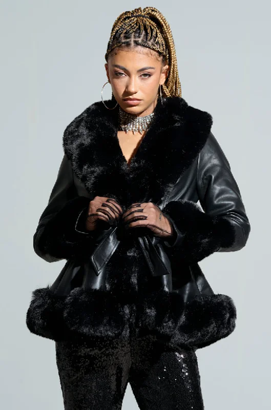 Exclusive Offers trendy bomber coatKENZY FUR TRIM PEPLUM MOTO IN BLACK