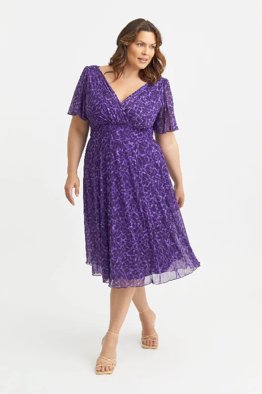 Deal Dash party-ready dressVictoria Purple Multi Angel Sleeve Mesh Midi Dress