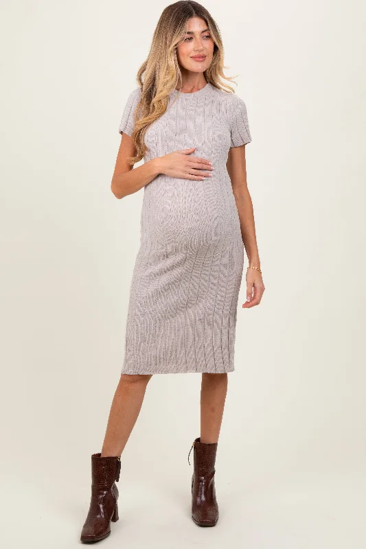 Today's Special wool dressBeige Chenille Knit Short Sleeve Maternity Sweater Dress