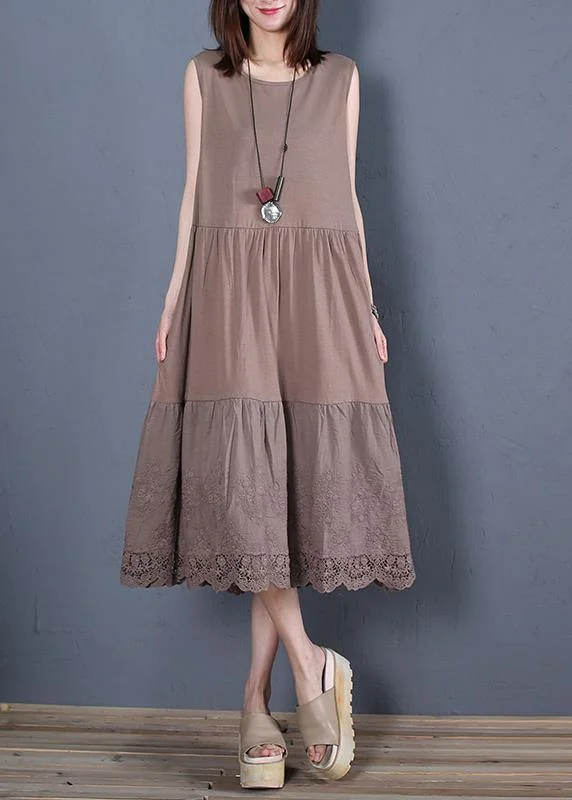 Can't Miss casual shift dressLoose chocolate cotton outfit o neck sleeveless Robe Dresses