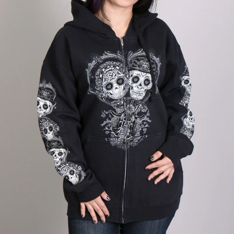 Special Discount Hot Leathers GLZ4408 'Sugar Couple' Full Cut Zip Up Hoodie Black Sweat Shirt