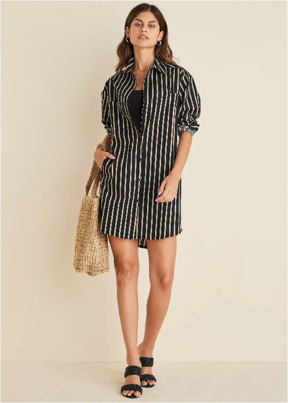 Extra Savings sleek midi dressShirt Dress - Tan Black Stripe