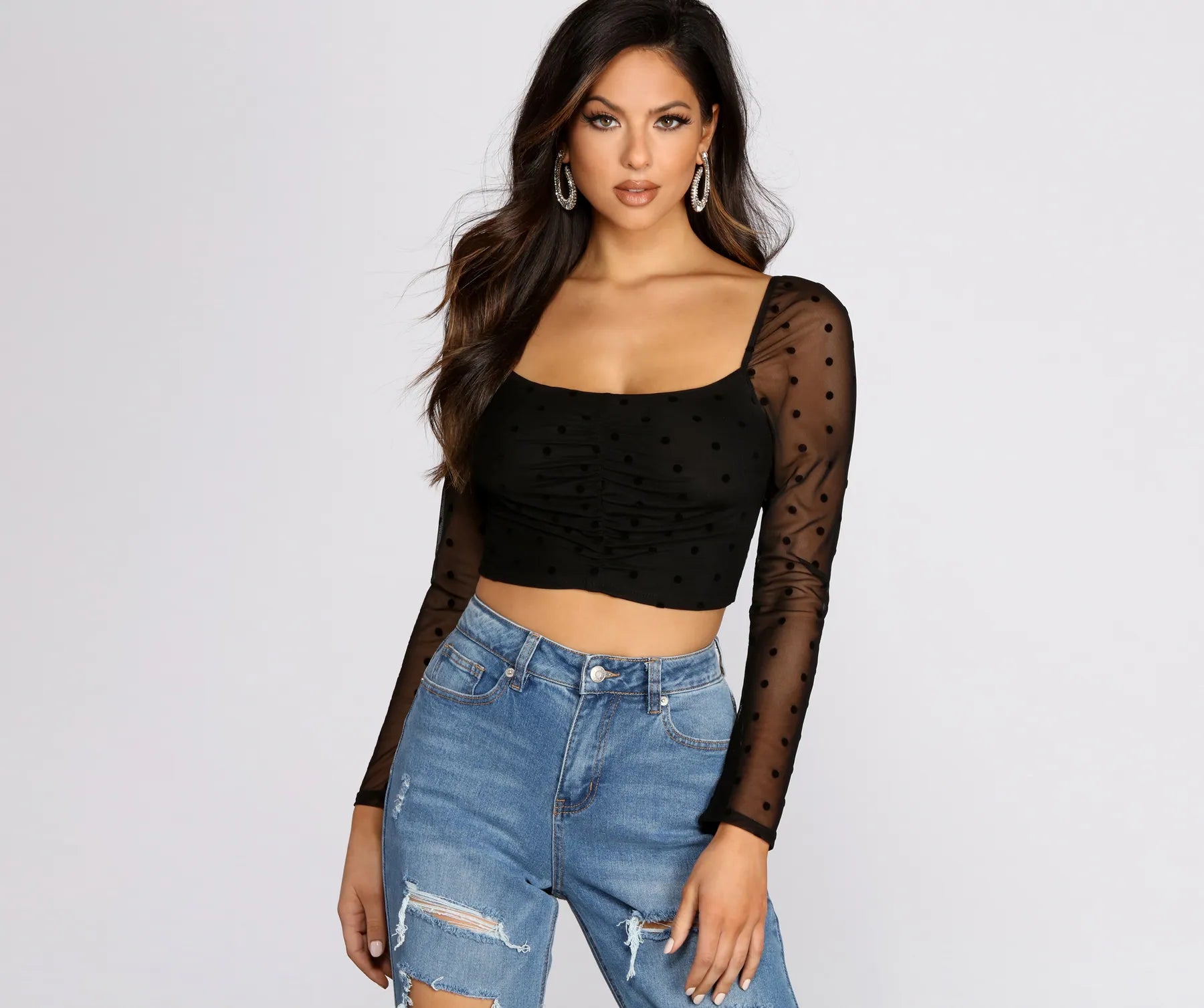 Weekend Special Polka Dot Princess Mesh Crop Top