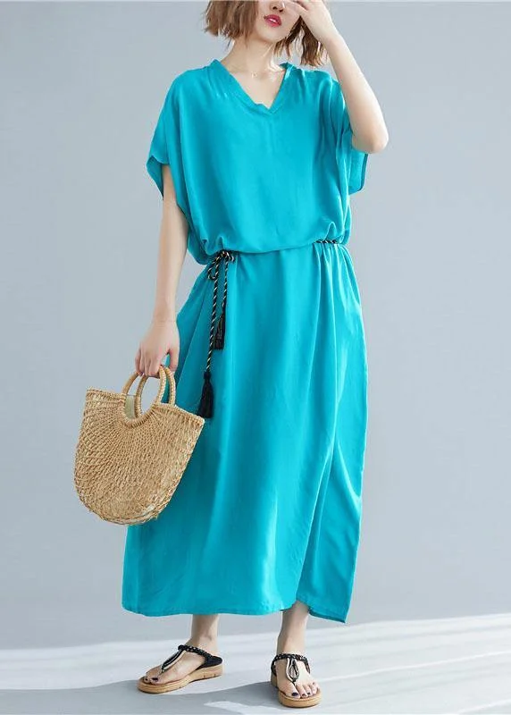Final Markdown summer dressDIY blue green linen clothes For Women v neck pockets Maxi summer Dresses