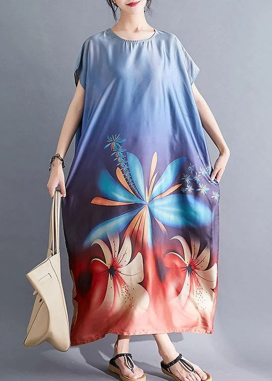 Act Now modern dressModern blue prints tunic pattern Batwing Sleeve summer Dresses