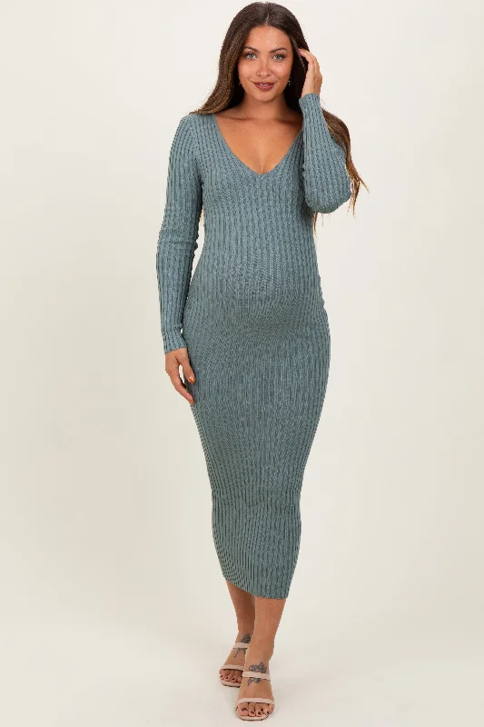Limited Stock playful dressJade V-Neck Long Sleeve Fitted Maternity Maxi Dress