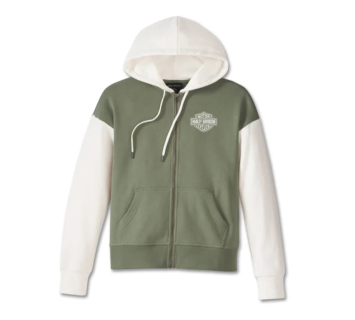 Final Sale Women's Special Racer Front Zip Front Hoodie - Colorblocked - Oil Green