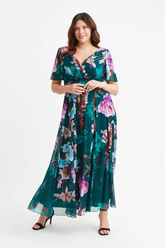Best Deals stylish dressIsabelle New Green Multi Float Sleeve Maxi Dress