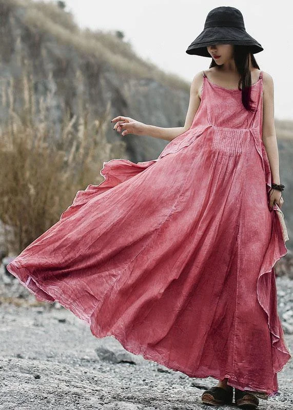 Unmissable Offer layered dressNatural ruffles side linen Robes Wardrobes pink layered Dress summer