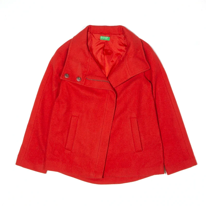 Huge Savings cozy fleece coatUNITED COLORS OF BENETTON Wool Blend Overcoat Jacket Red Womens UK 8
