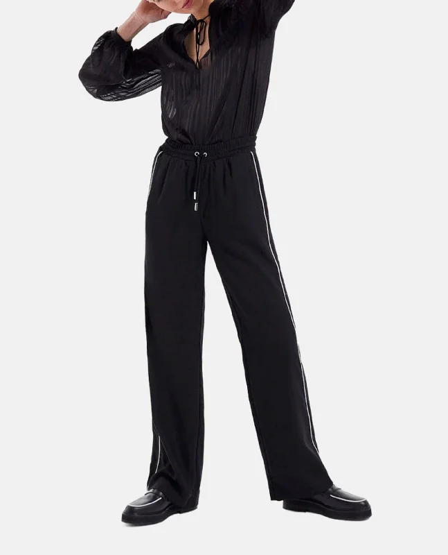 Online Only Loose-Fitting Knotted Collar Striped Top | Women | Black
