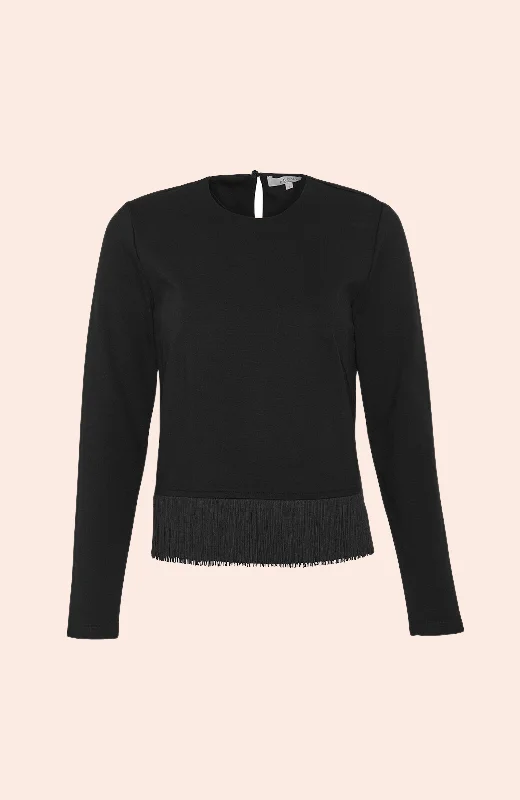 Quick Sale Ponte Fringe Detail Top | Black