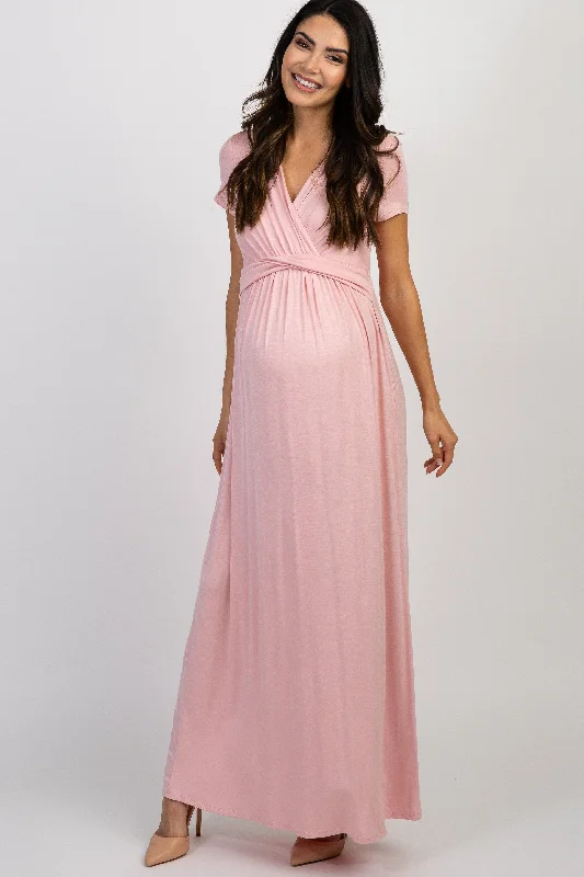 Loyalty Reward trendy dressTall Pink Draped Maternity/Nursing Maxi Dress