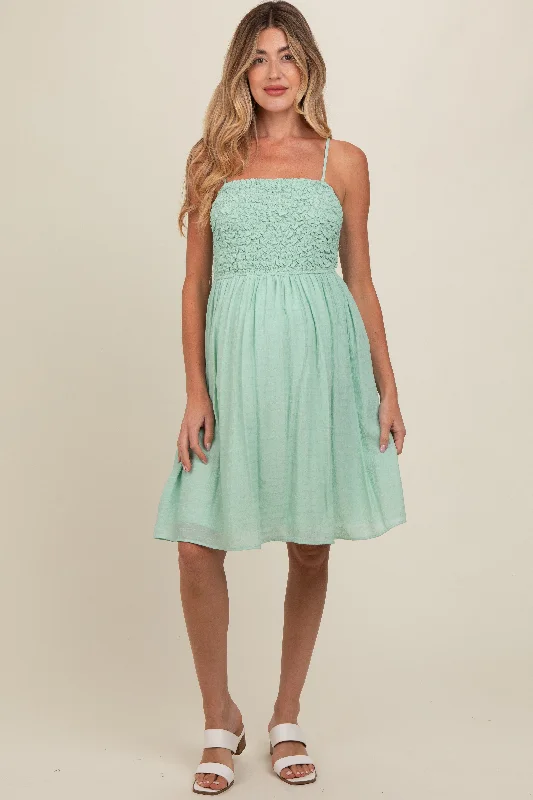 Limited Availability mini dressLight Olive Textured Smocked Maternity Dress