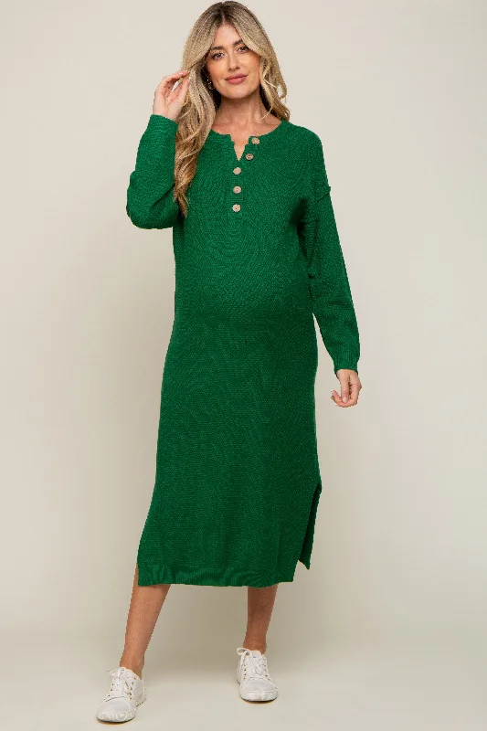 Major Savings pleated maxi dressHunter Green Waffle Knit Button Long Sleeve Maternity Midi Dress