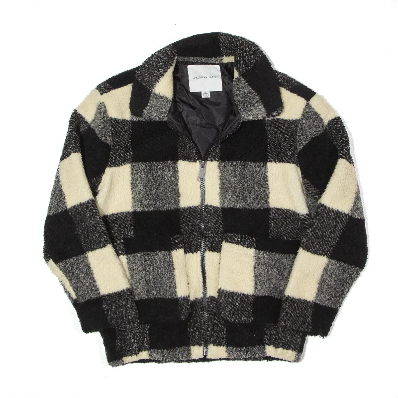 Hot Deal lightweight winter coatAMERICAN EAGLE Jacket Black Check Fleece Womens XXS