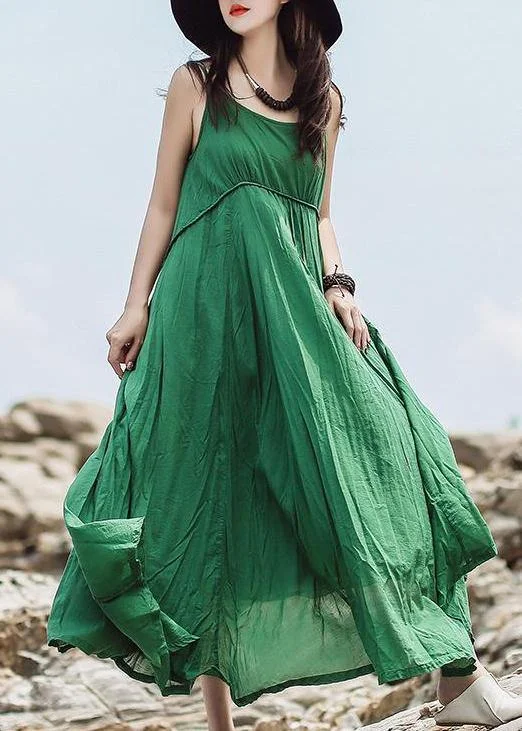 Take Advantage A-line dressGreen Chic cotton clothes fine Summer Solid Color Double Layer Hem Dress
