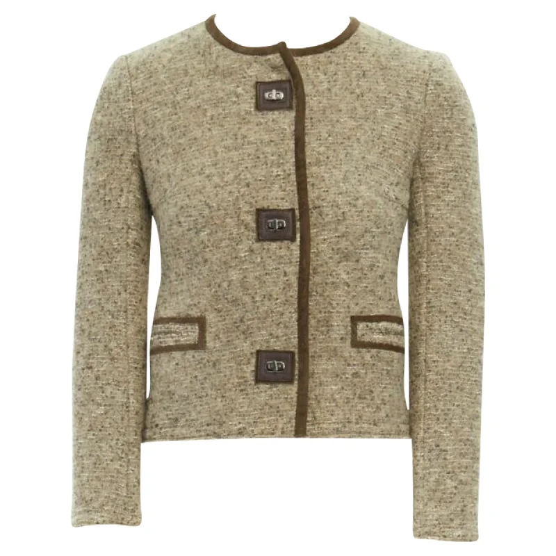 Grand Opening Sale Isabel Marant Kios virgin wool boucle suede trimmed twist lock jacket