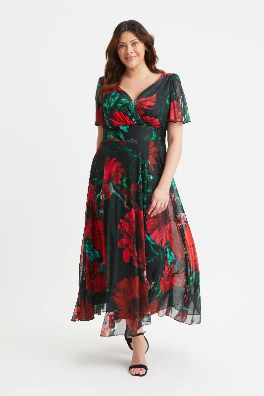 Don't Wait layered dressIsabelle Black Red Poppy Float Sleeve Maxi Dress