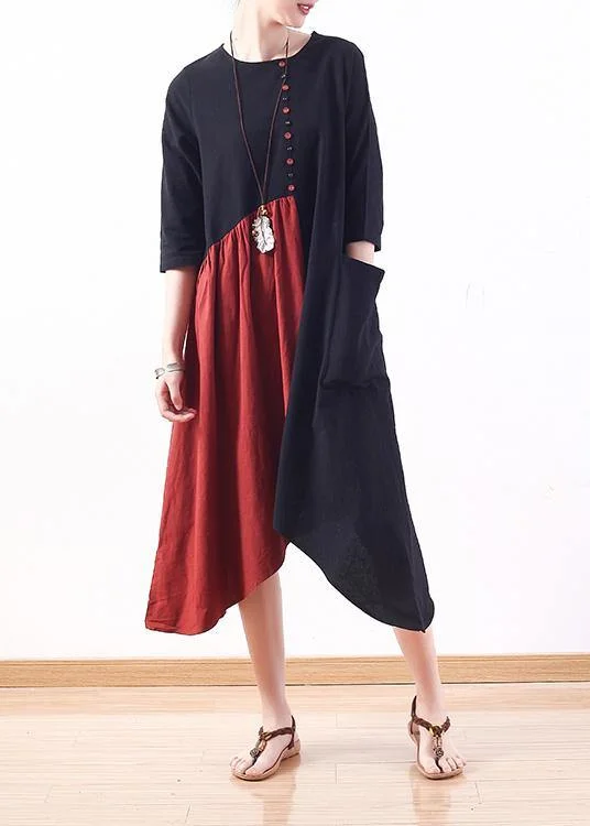 Must-Have Deals vintage-inspired dressNatural patchwork cotton dresses Wardrobes black bracelet sleeved Plus Size Dress summer