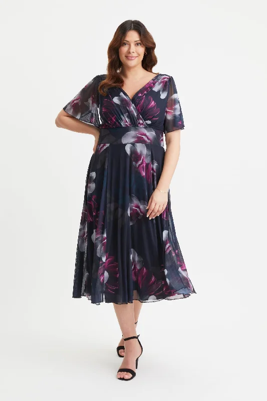Low Prices structured dressVictoria Black Wine Angel Sleeve Mesh Midi Dress